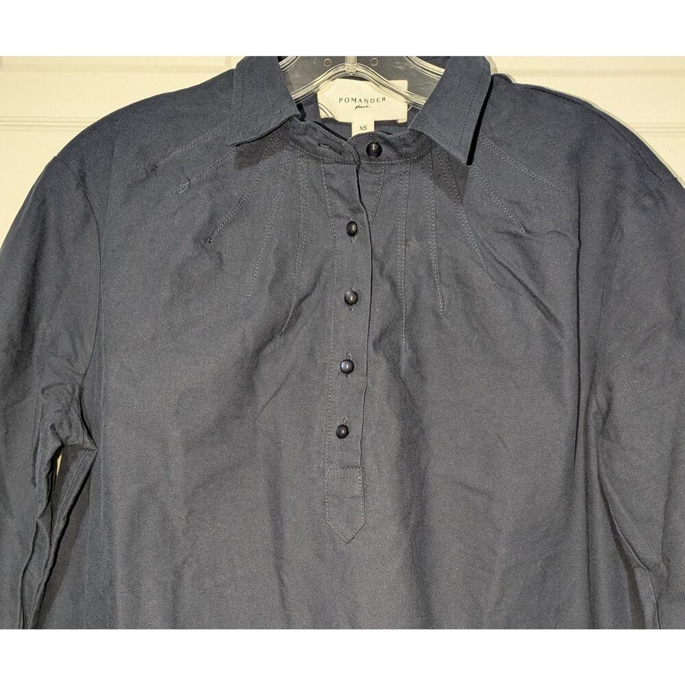 Tuckernuck Pomander Place Shirt Dress Womens XS Navy Cotton 3/4 Sleeve Shift New - Picture 9 of 16